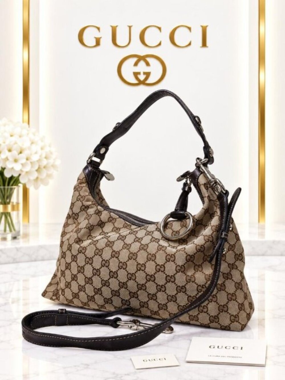 Authentic Gucci GG Monogram Canvas Hobo/Shoulder/Tote Bag